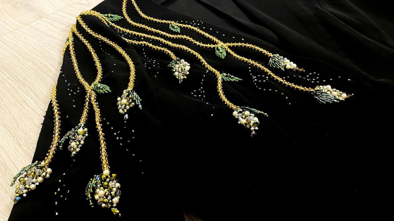 Trending bead embroidery design 2023 on dress / Neckline embroidery with beads