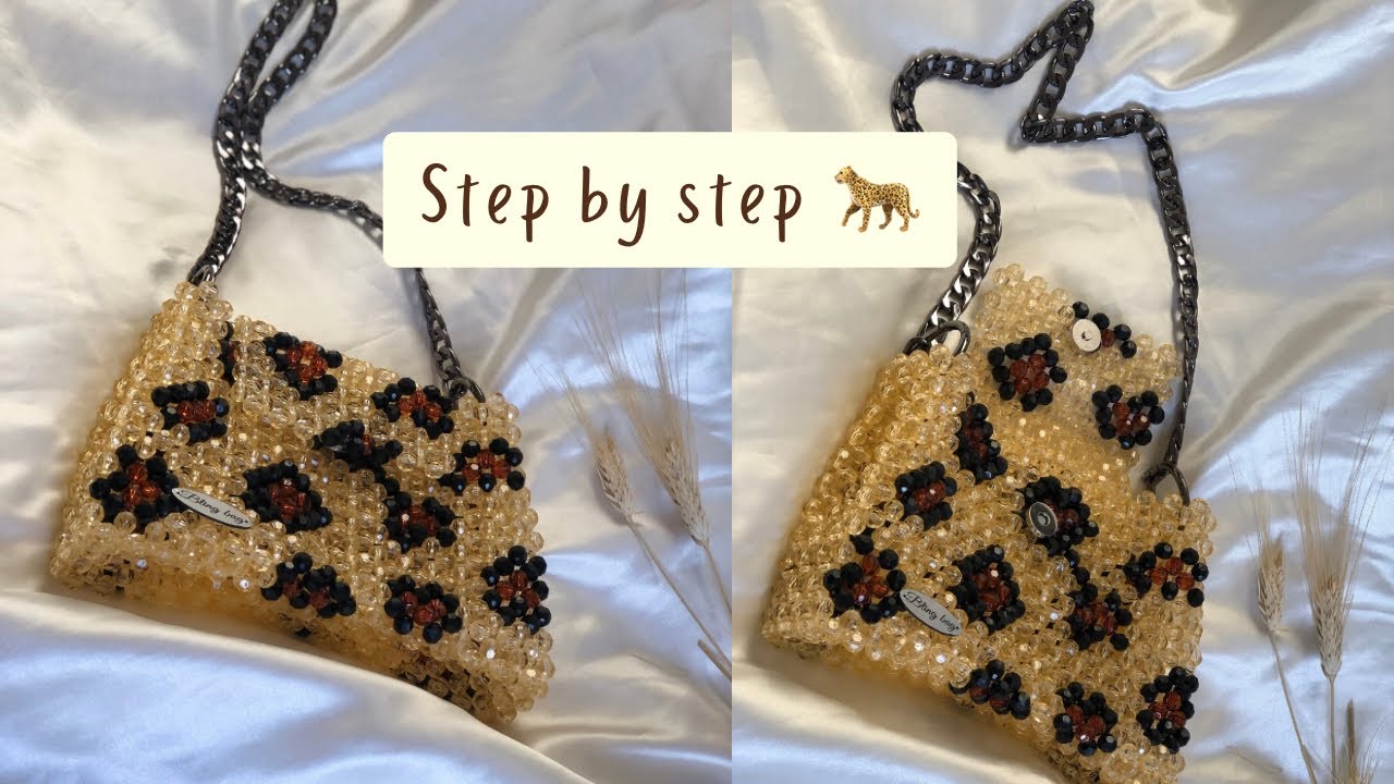 Leopard beaded bag🐆new design of beaded bag / simple bead bag tutorial طريقه عمل شنطه خرز