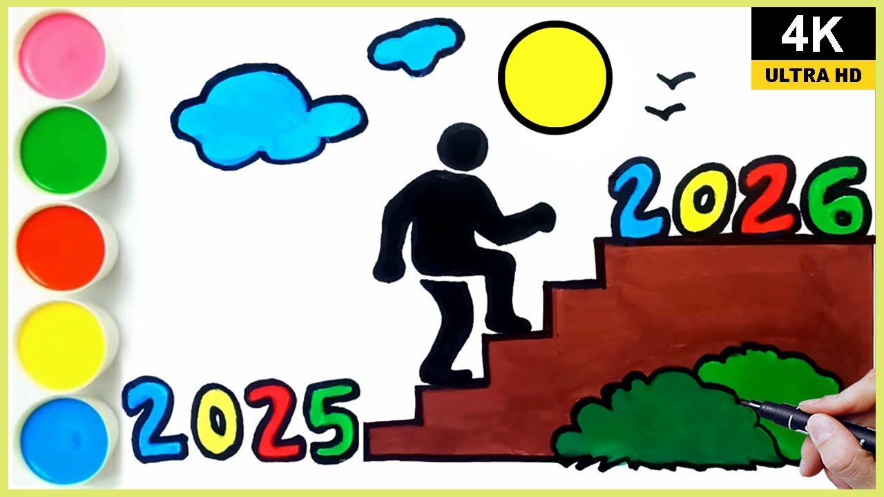 Happy New Year 2026 Drawing – New Year Scenery Drawing and coloring Step by Step #NewYearScenery  🎉💖