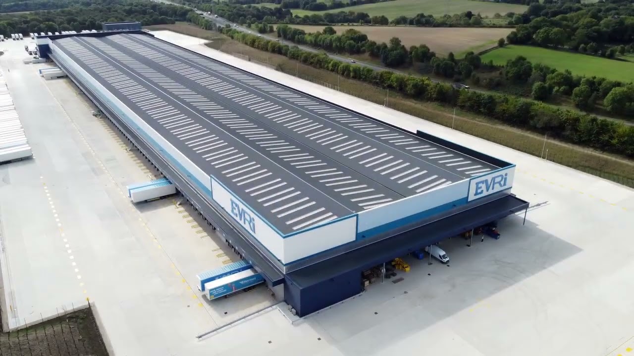 Hermes Evri Barnsley Hub - Architectural drone video fly-through and photography.