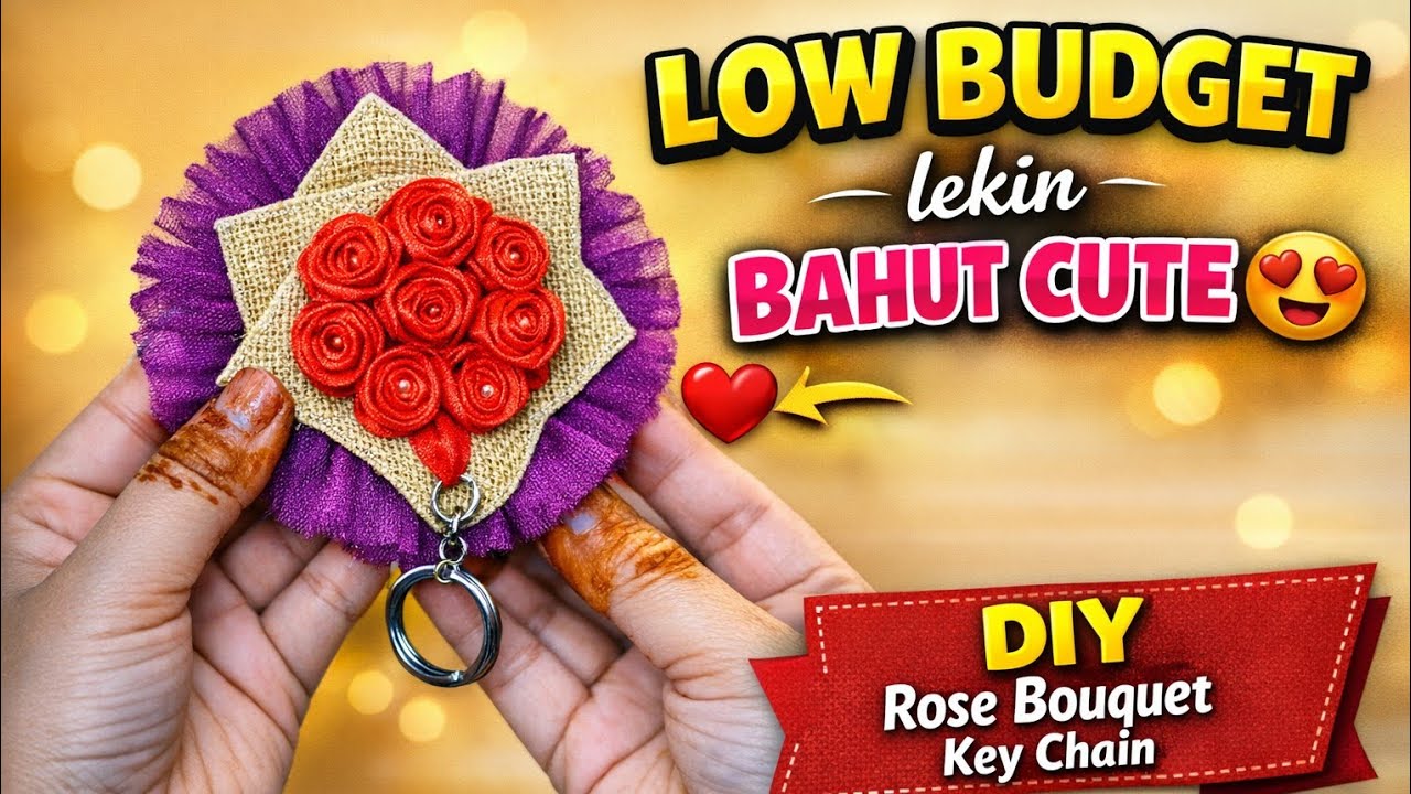 💁‍♀️ इस Valentine Day बनाये Mini Rose Bouquet Key Chain 🌹🔑// Low Budget romantic handmade Gift 🎁