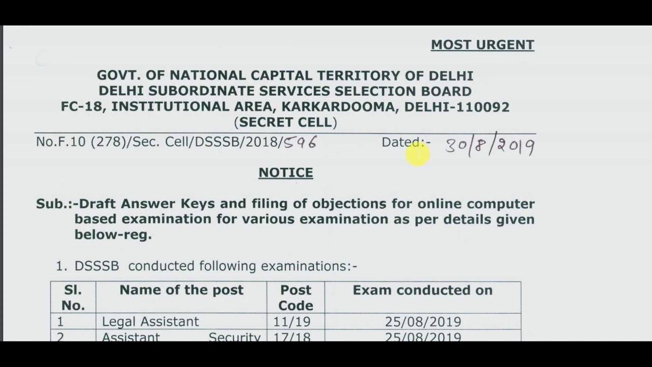 Dsssb Ldc 8/19 Answer Key 2019