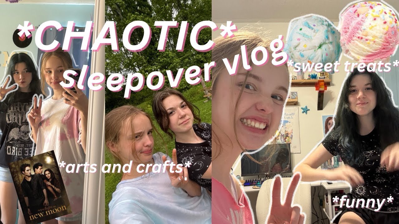 CHAOTIC SLEEPOVER VLOG | funny, crafts, movies, staying up late, snacks, ect.