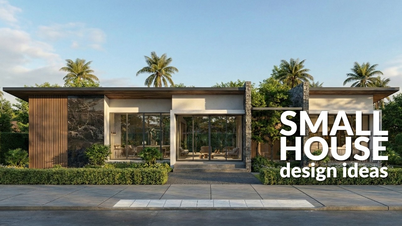 Modern Small House Design with Black Marble & Wood Accents | Elegant Garden Home