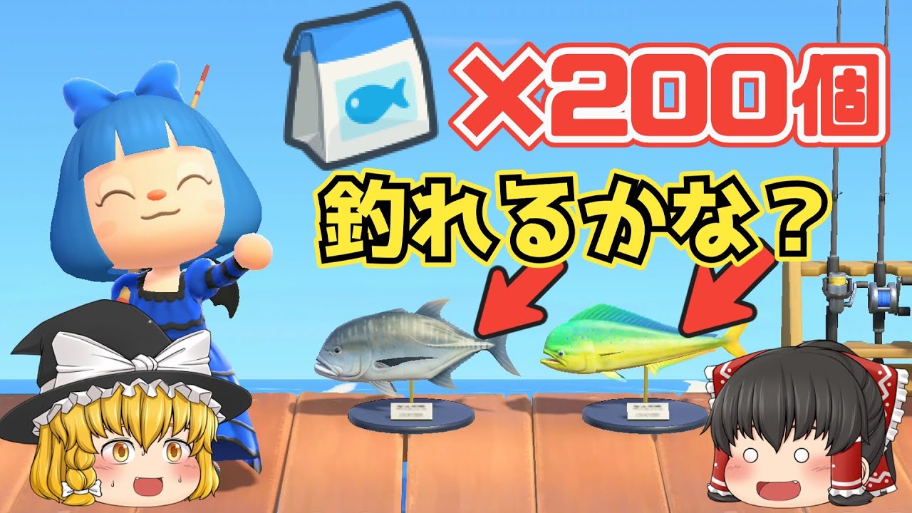 あつ森　図鑑完成のために釣っておきたい、シイラ、ロウニンアジ、ライギョをまきえさ200個で狙う【あつ森】
