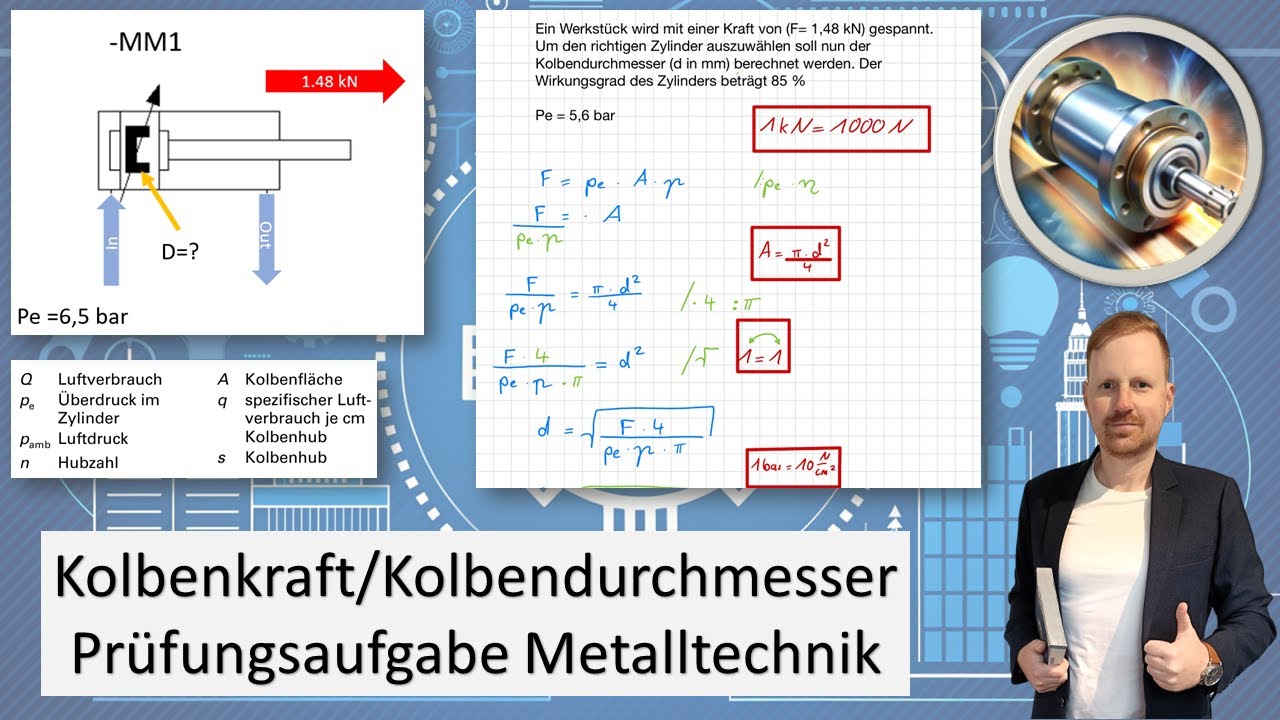 Prüfungsaufgabe Metalltechnik 20 | Kolbendurchmesser (d) Zylinder berechnen - Mit dieser Formel❗