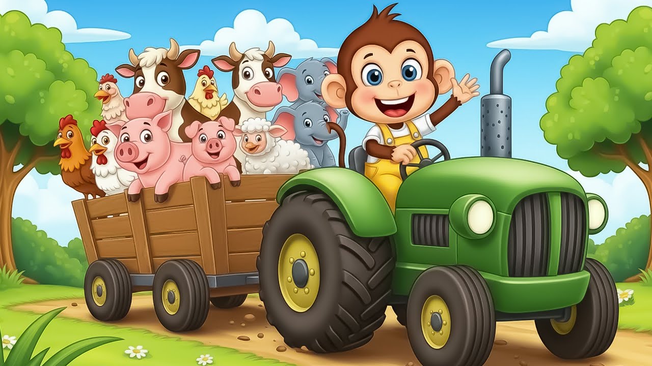 Monkey Farmer Fixes Tractor🐒🚜Funny monkey driving crane, moving cows, chickens, pigs - Farm work