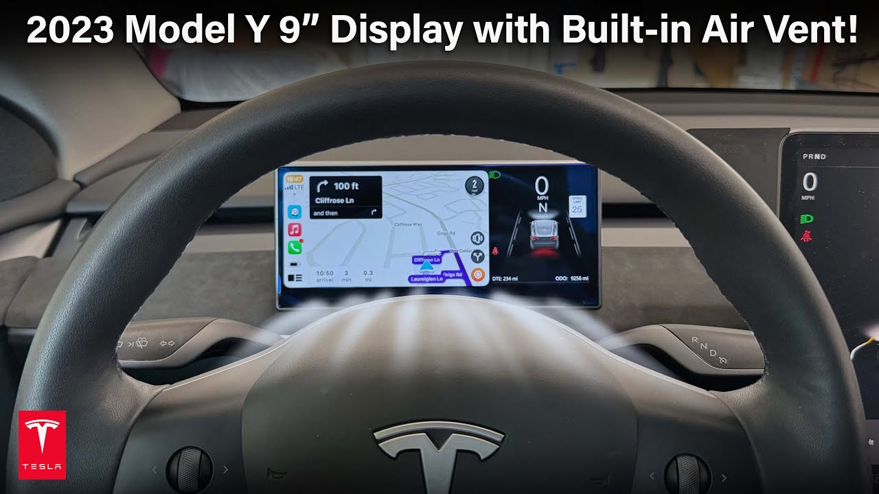 New 2023 Tesla Model Y Instrument Cluster Display with Built-in Air Vent and Apple CarPlay Upgrade!