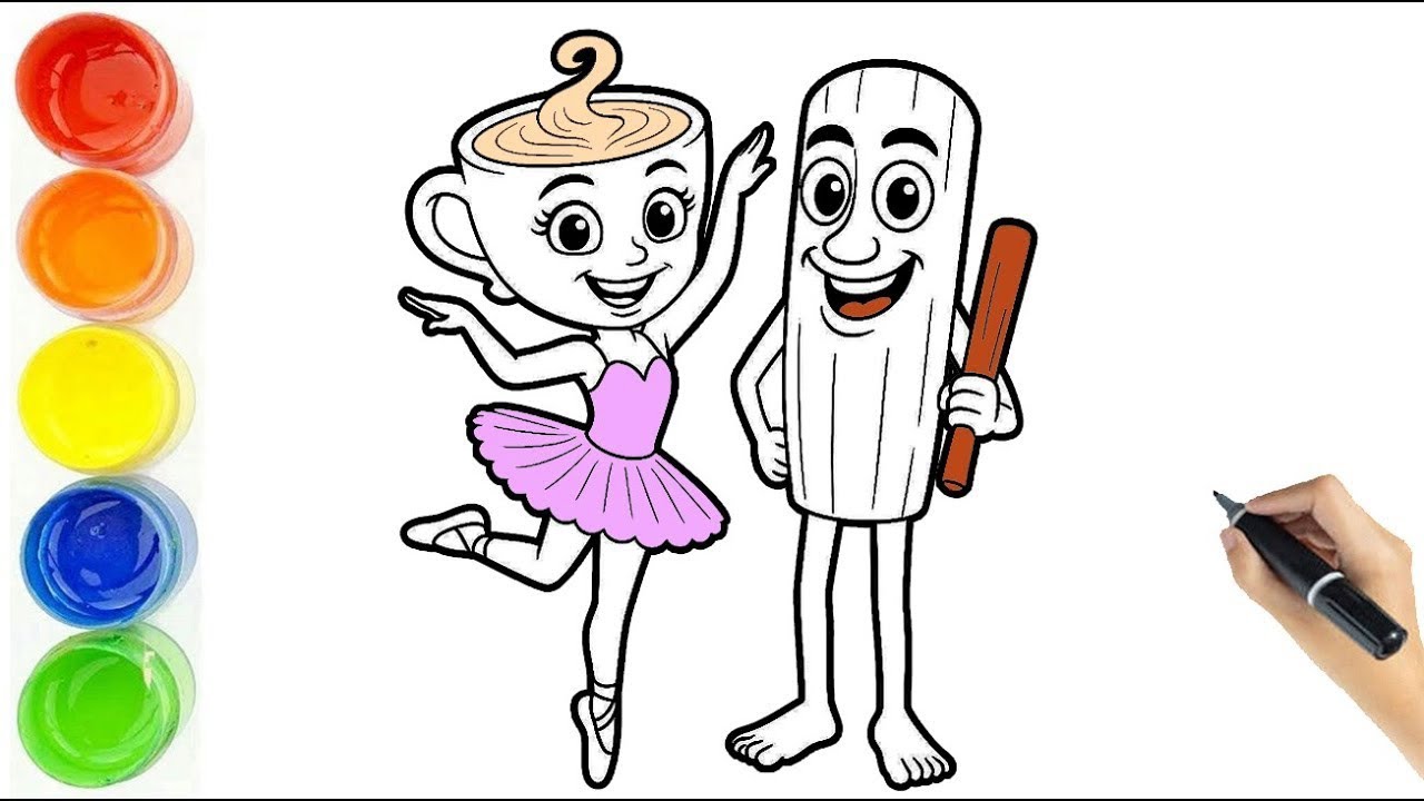 Ballerina Cappuccina and Tung Tung tung Sahur Drawing For Kids