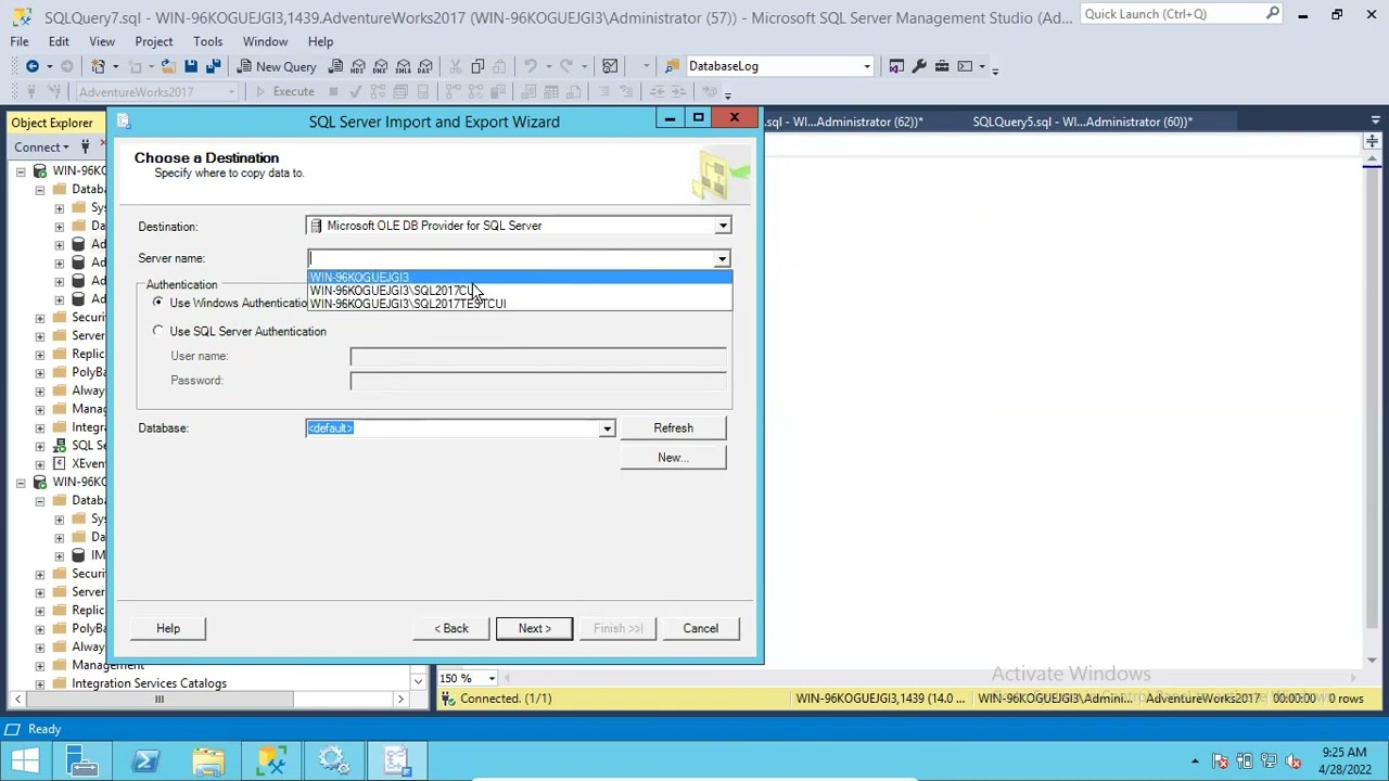 Импорт и экспорт таблиц в SQL Server
