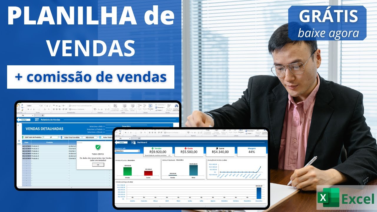 🔔[Baixe Grátis] Planilha de VENDAS Grátis Excel + Tabela de Comissão de Vendas