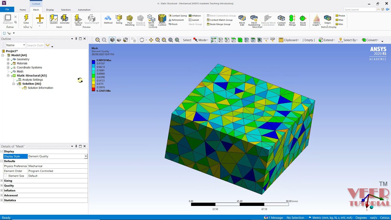 ANSYS Workbench | Качество элементов | Построение сетки