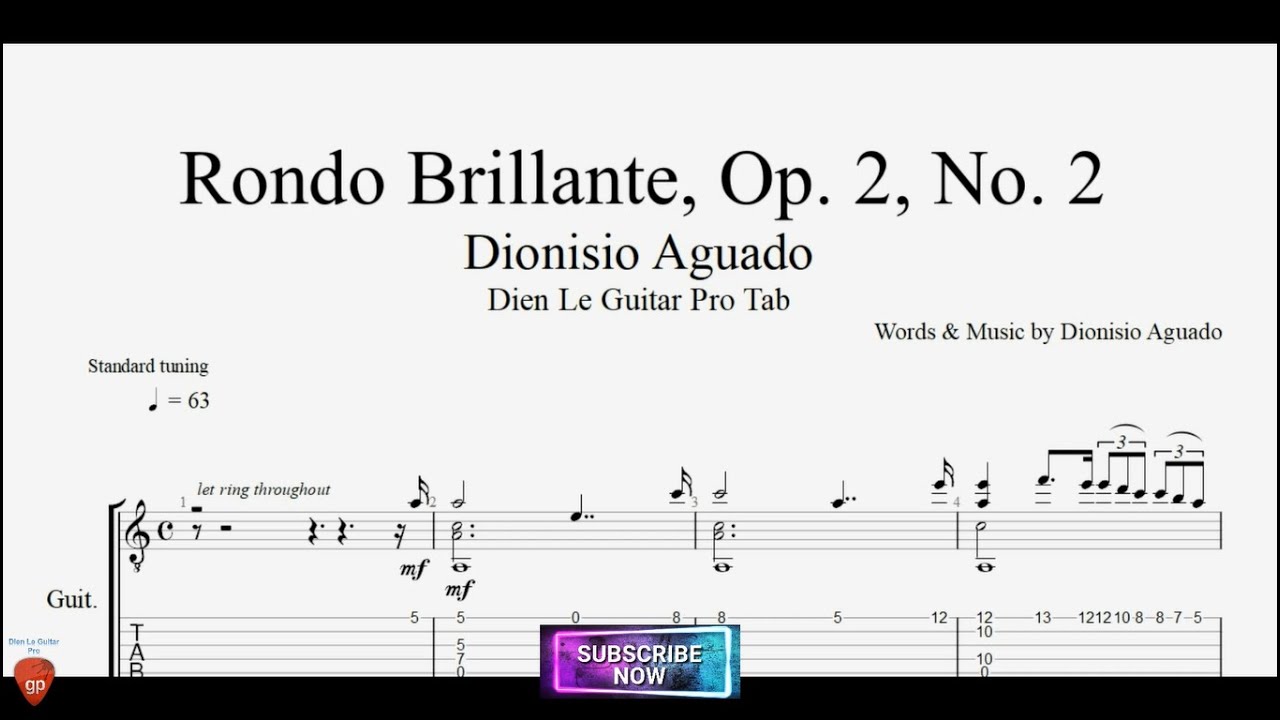 Rondo Brillante, Op. 2, No. 2 by Dionisio Aguado with Guitar Tutorial FREE TABs