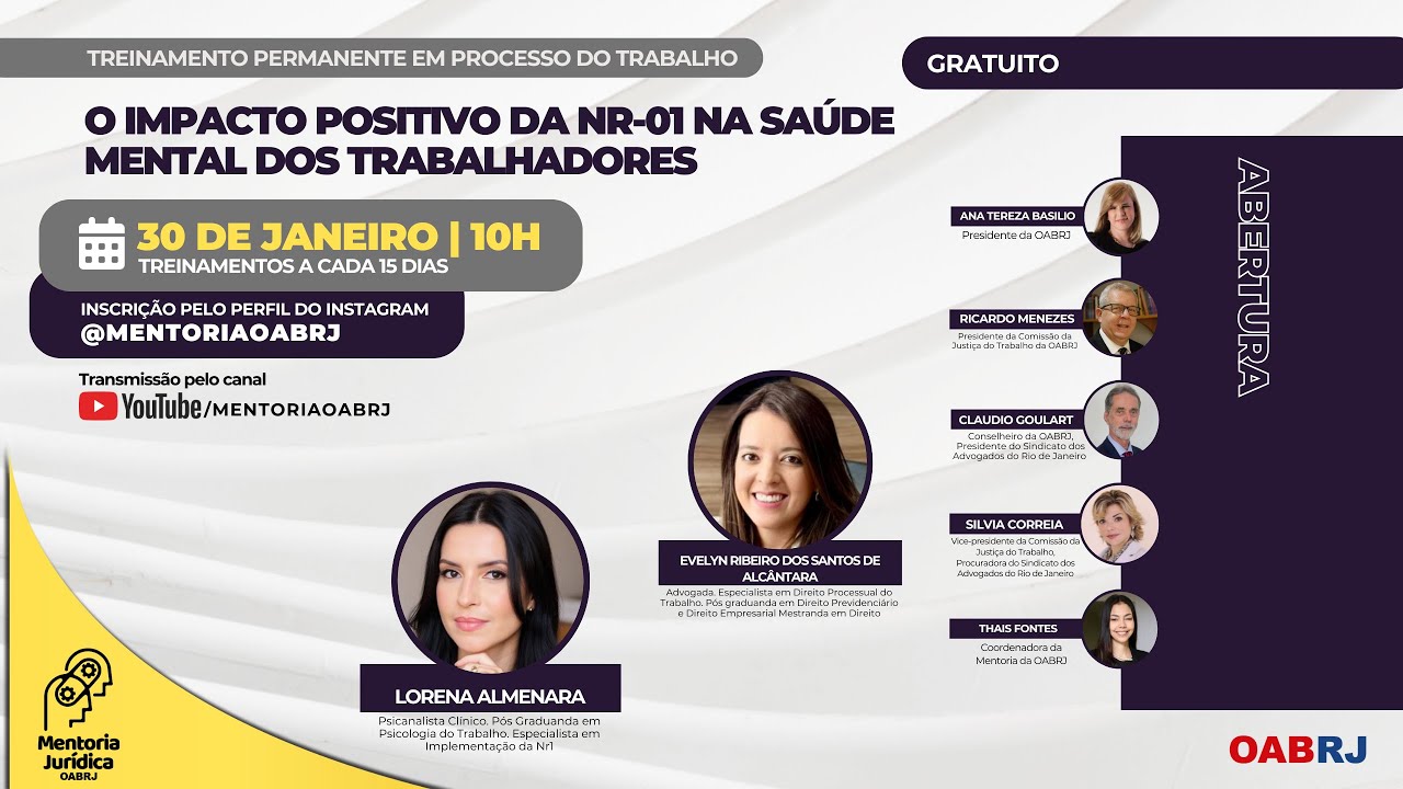 O impacto positivo na NR-01 na saúde mental dos trabalhadores - Treinamento Trabalhista - 30/01  10h