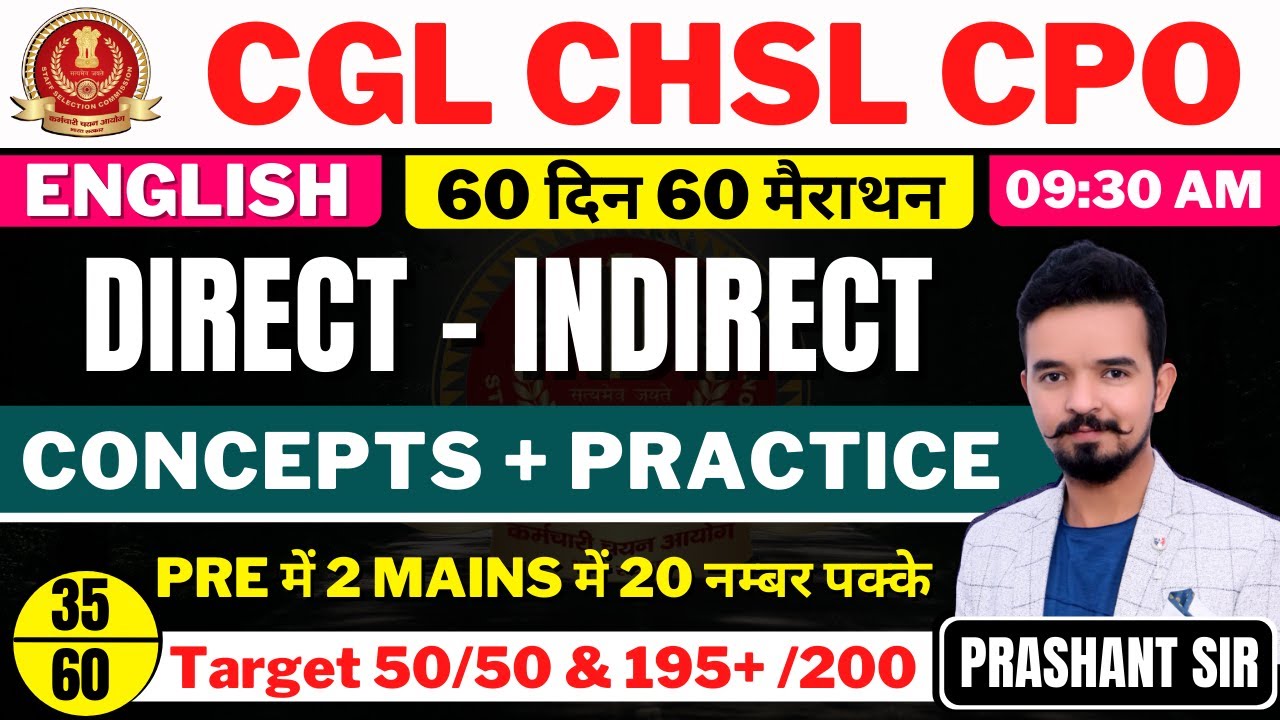 Day 35 || SSC CGL CHSL CPO || DIRECT - INDIRECT || 60 दिन 60 मैराथन || BY Prashant Sir ||