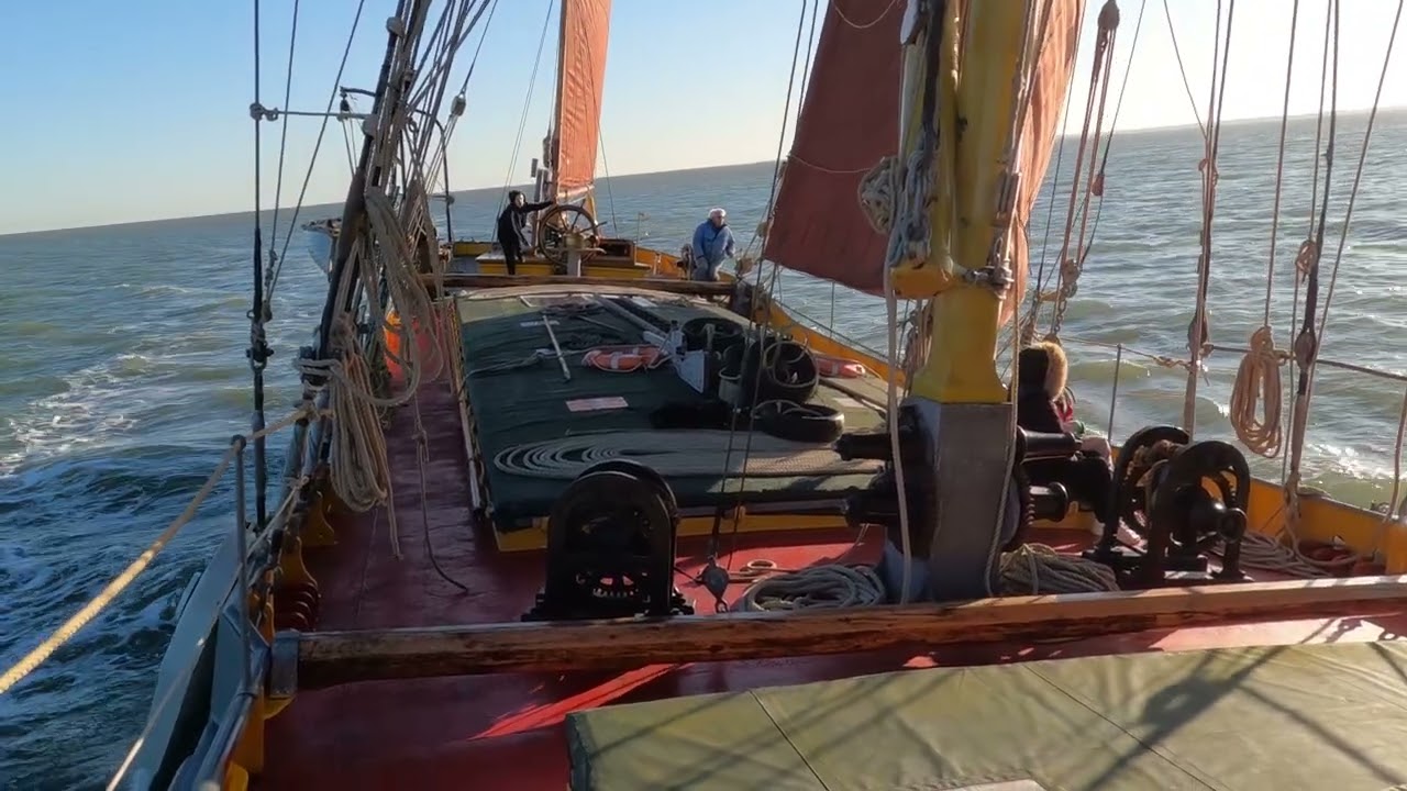Thames sailing barge Blue Mermaid under sail in the sun