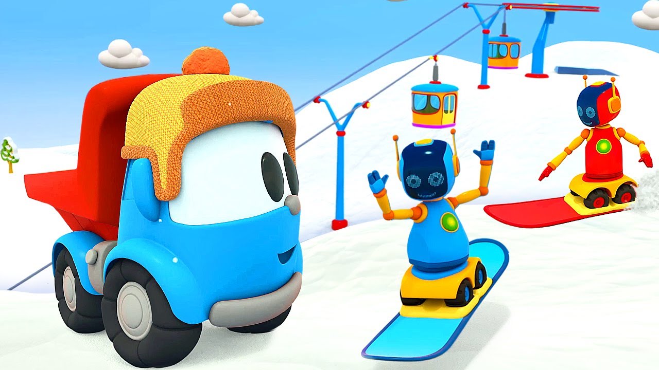 Leo the Truck & the cable car. Car cartoons for kids. Cars for kids & Snowman.