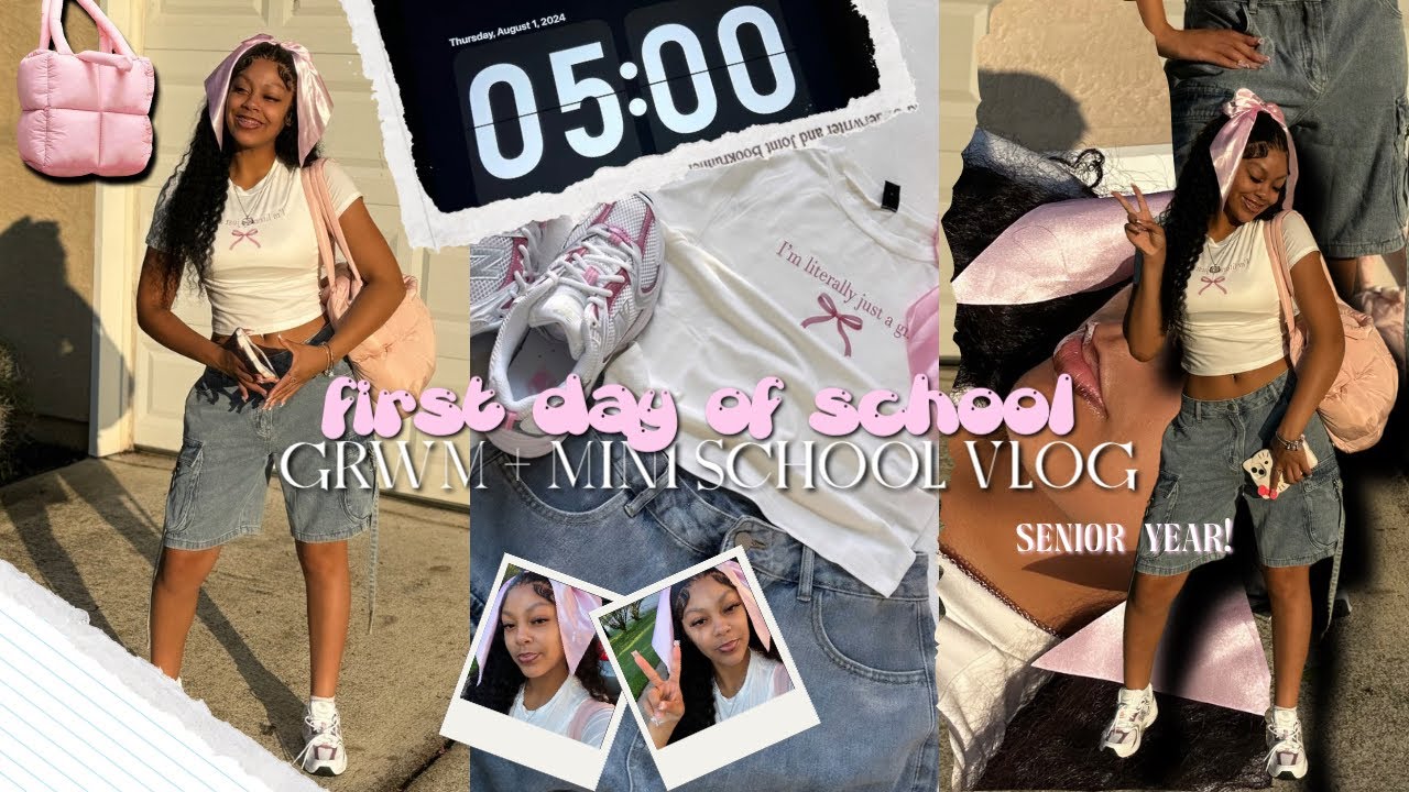 GRWM: FIRST DAY OF SCHOOL| SENIOR YEAR| waking up @5, ootd, school vlog etc 🎀