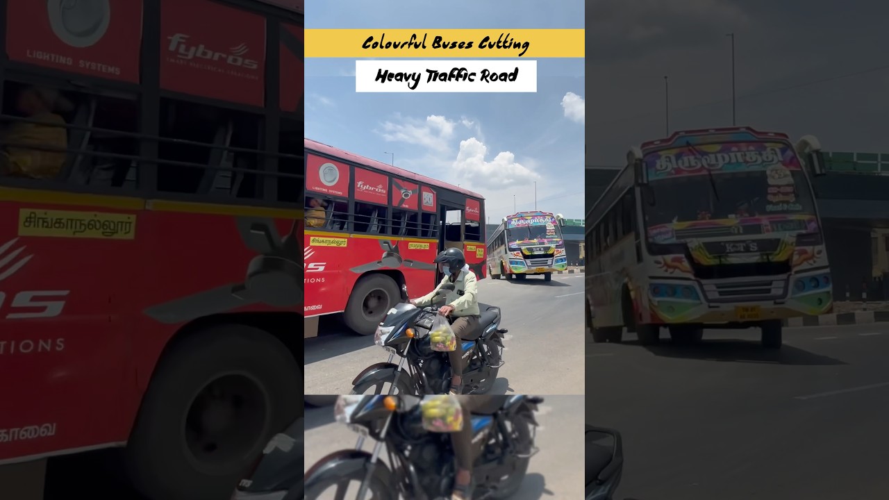 Colourful beautiful government private bus cutting the road #trending