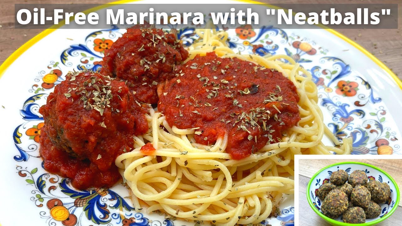 Our Favorite Meatless Meatballs with Oil-Free Marinara.  Vegan and Starch Solution friendly.