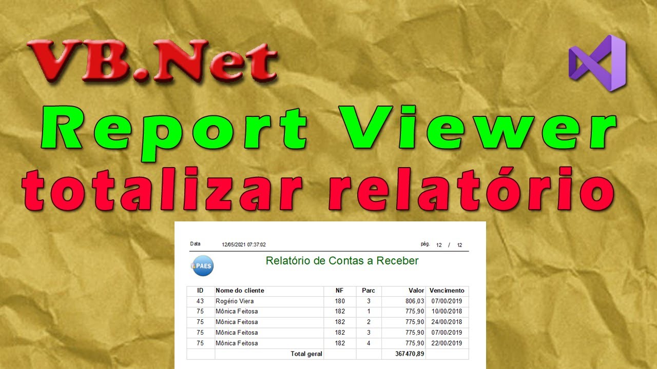 #3 Totalizar relatório - Report Viewer - com VB.Net. Visual Studio