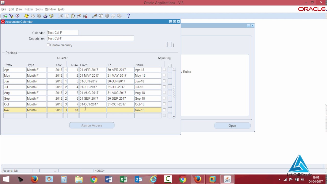 Creation of an Accounting Calendar with year type Fiscal in Oracle General Ledger R12