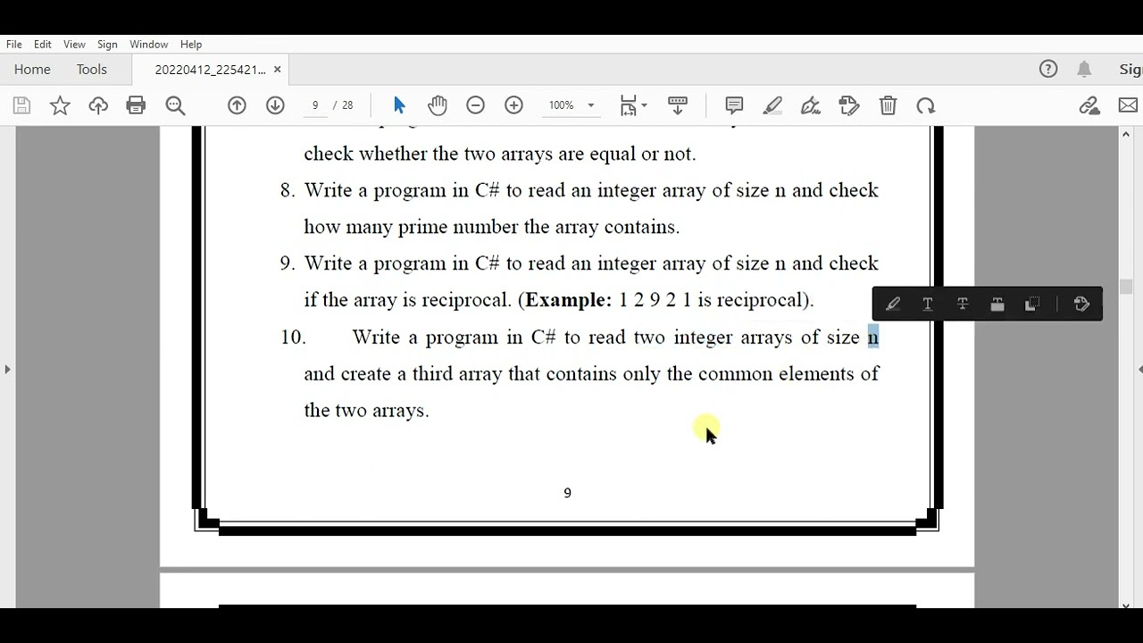 امثلة عن المصفوفات - لغة السي شارب