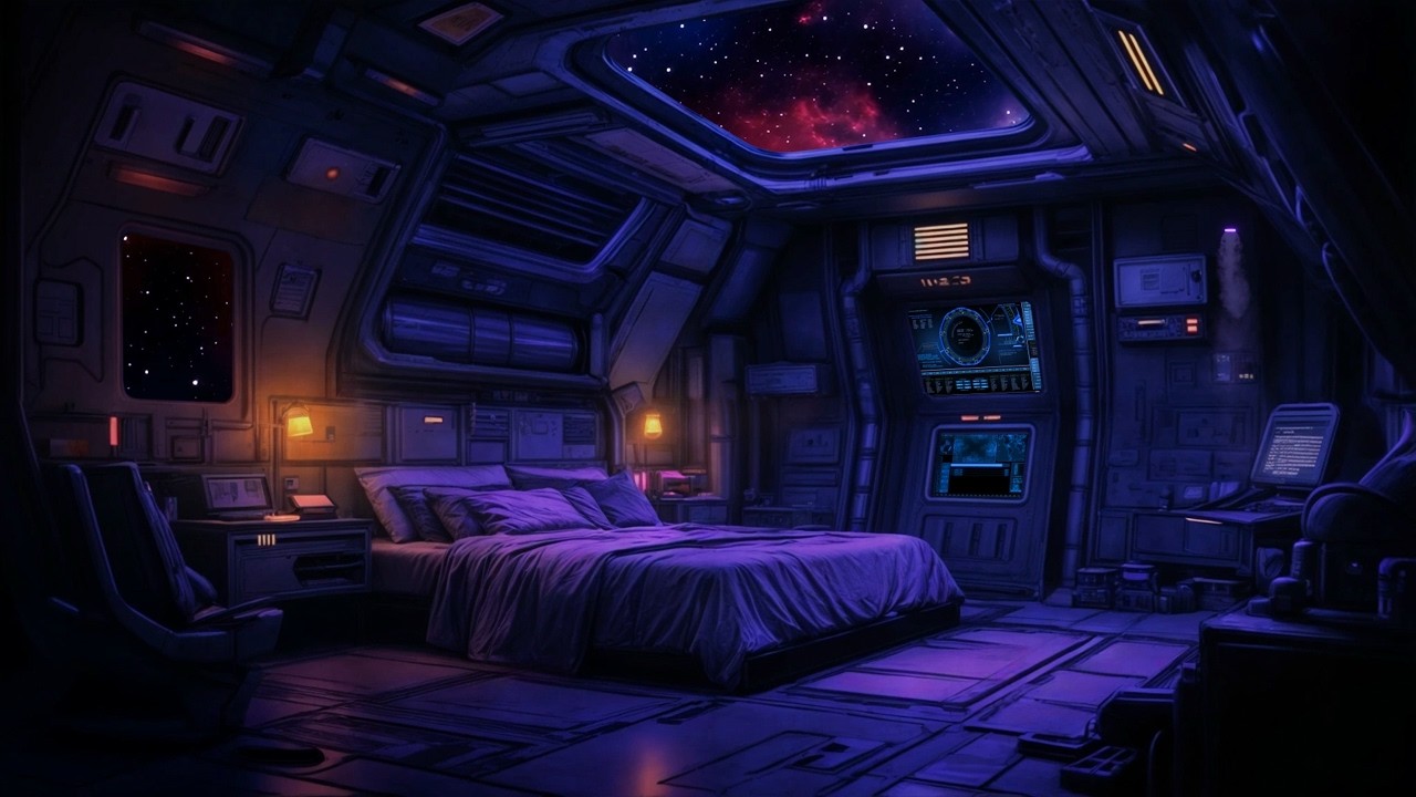 [NO ADS] Fall Asleep Fast with Soothing Spaceship Ambience – Purple Dreams | 12 Hours White Noise