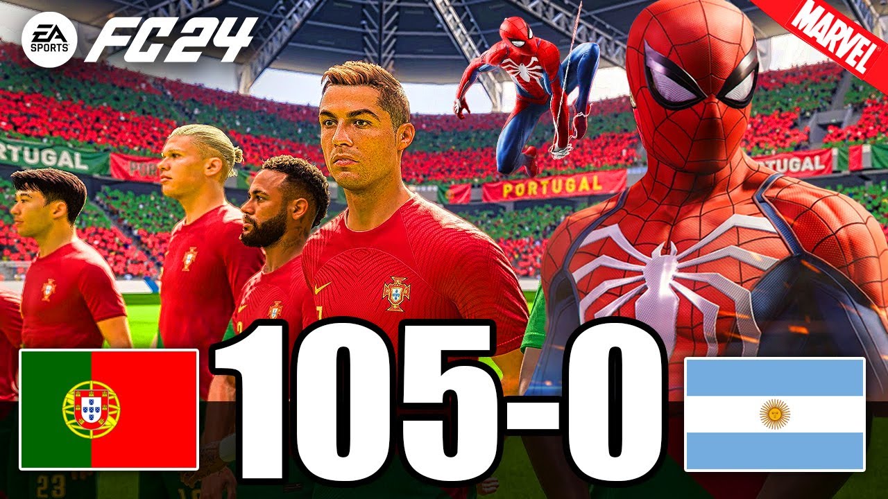 FIFA 24 - RONALDO, MESSI, SPIDER MAN ALL STARS PLAYS TOGETHER | PORTUGAL vs ARGENTINA