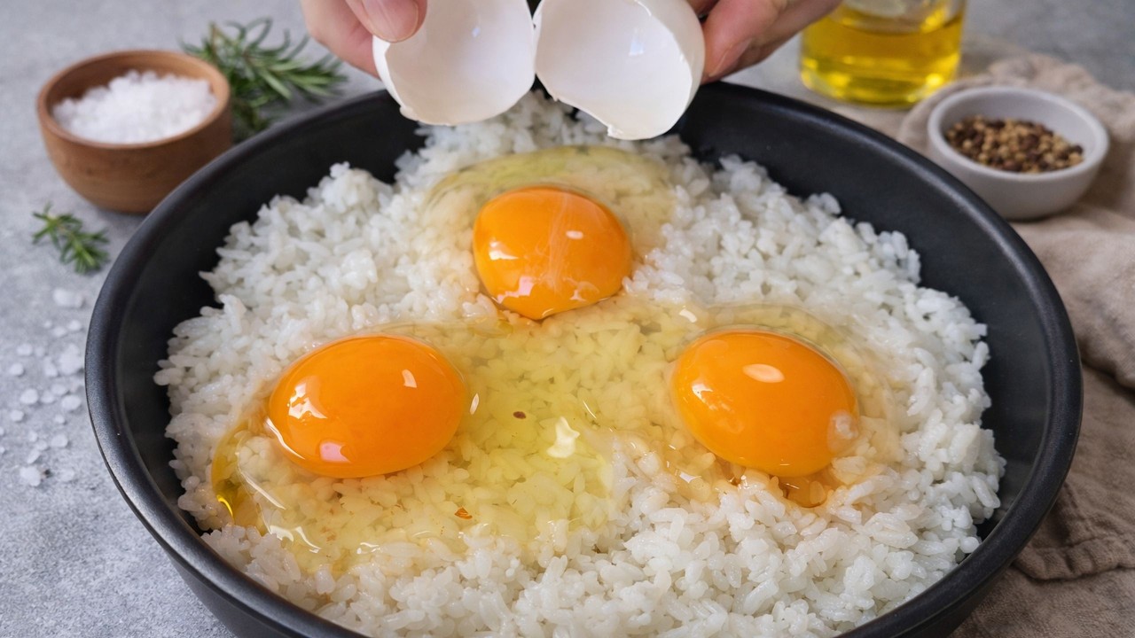 Just pour eggs over rice, and a miracle will happen! This is my mother's secret recipe!