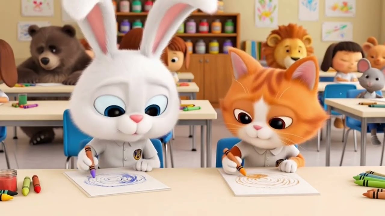 Bunny’s & cat Daily Routine | Morning to School Learning for Kids | animal school