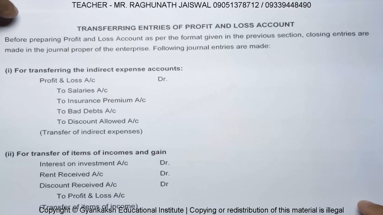 Transfer entries of profit and loss account | transfer entry profit and loss account | accountancy