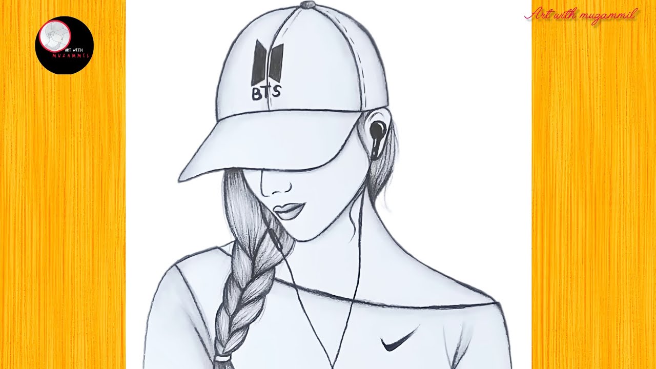 👉 Stylish Girl Pencil Drawing with Cap | BTS Fan Art | Easy Shading Tutorial