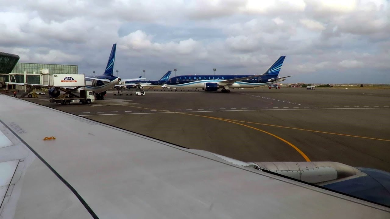 Azerbaijan Airlines A319 Wing View Takeoff from WINDY Baku Airport, Azerbaijan!