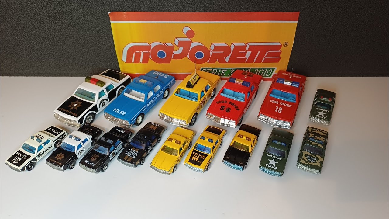 Majorette Chevrolet Impala police car, taxi cab and fire chief. 