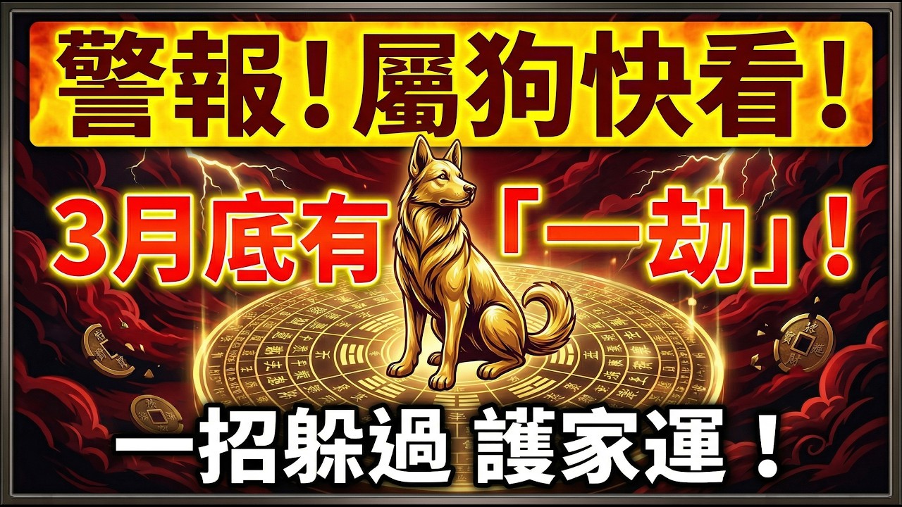 警報！生肖狗，3月底有「一劫」，若能躲過，今年必有後福，否則財運散盡，家運跟著倒霉！躲災避禍必看！#2026生肖狗運勢 #屬狗2026運勢 #屬狗財運 #逢凶化吉 #生肖狗八字 #生肖狗 #屬狗