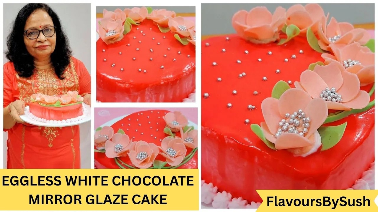 👉 Perfect Eggless White Chocolate Mirror Glaze Cake 😍 | No Gelatin | Super Glossy | FlavoursBySush