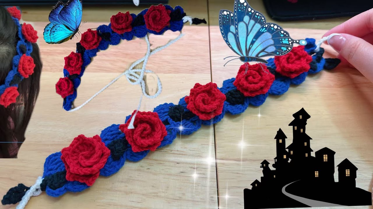 Crochet rose headband