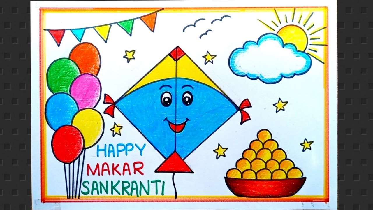 Happy Makar Sankranti Drawing Easy/Makar Sankranti Festival Drawing/How To Draw Makar Sankranti Easy