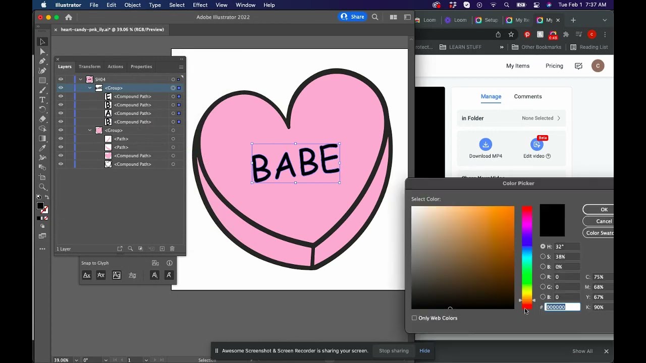 Conversation Hearts SVG - Editing SVG in Adobe Illustrator