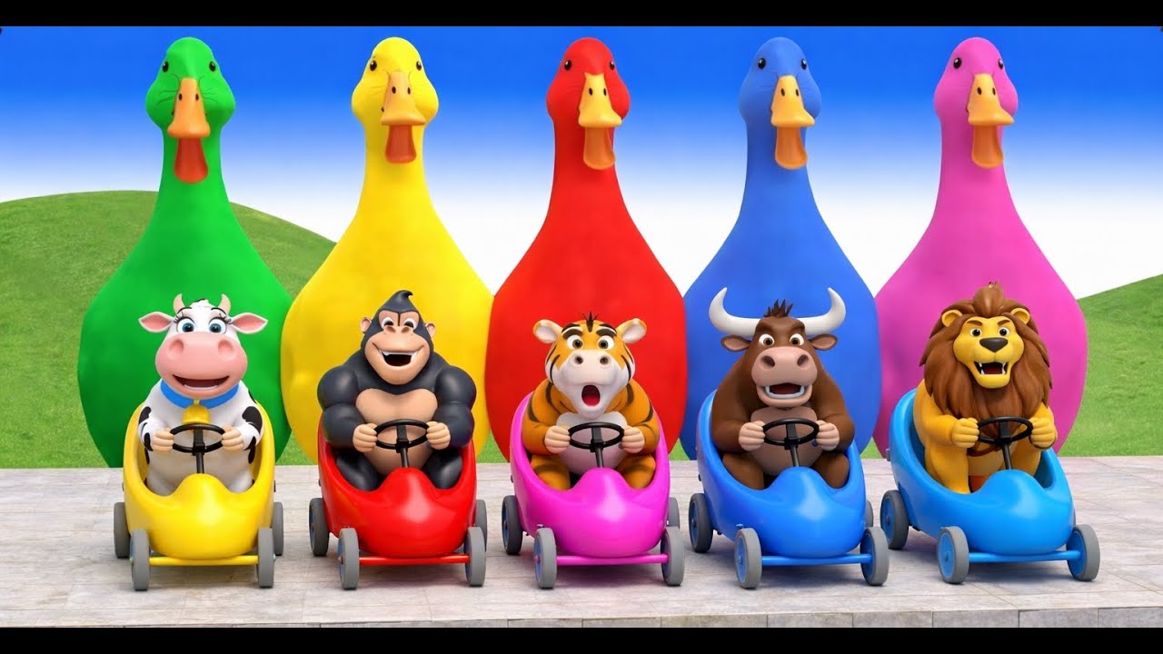 Mystery Box & Long Slide Game with Tiger Elephant Sheep Gorilla Cow 3D Animal Game Funny 3D Animals