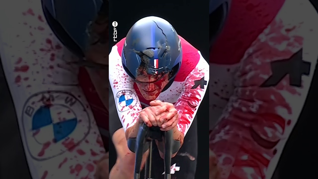 Enorme chute de Stefan K&uuml;ng qui termine son contre-la-montre le visage en sang #shorts