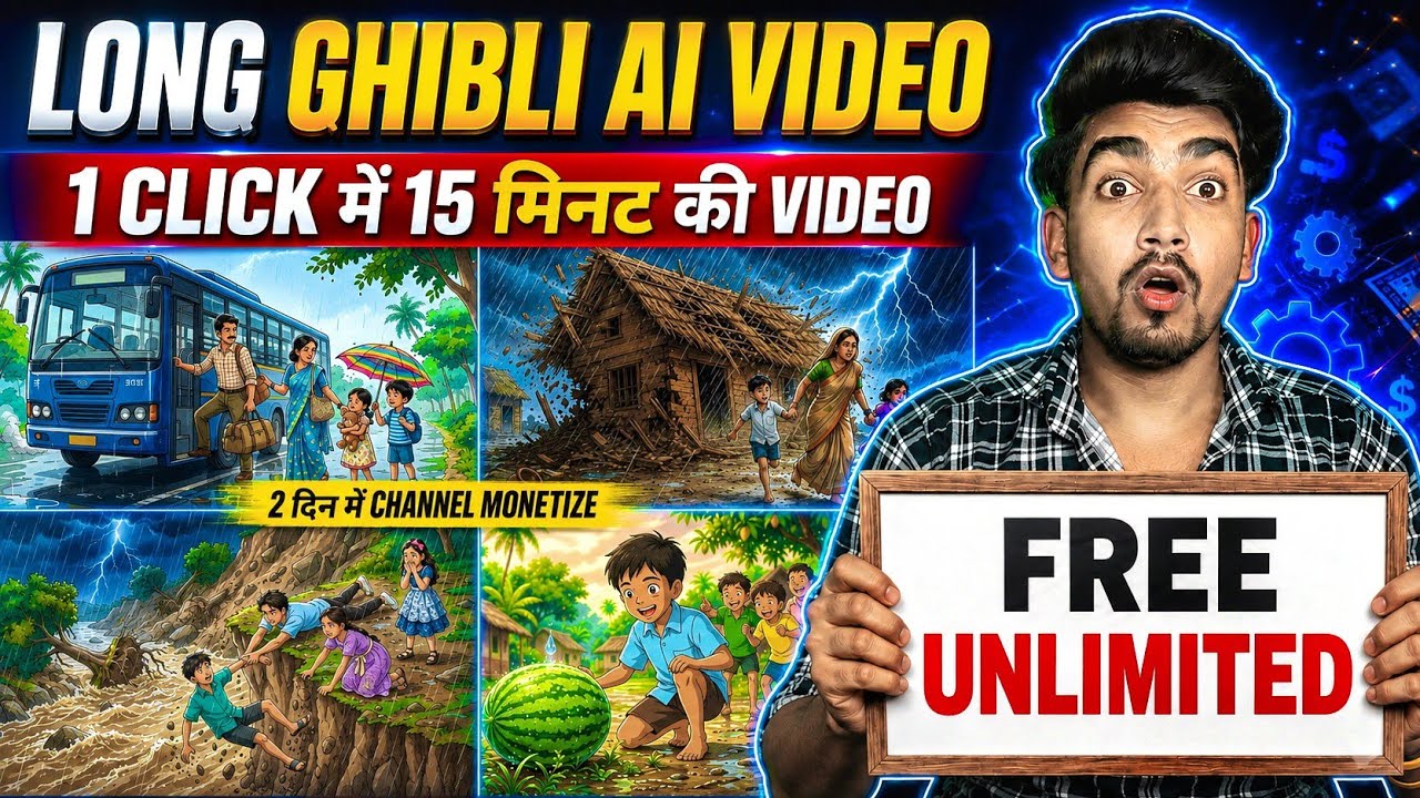 15 मिनट की Long Ghibli Style AI Video FREE में फोन से कैसे बनाएं | 2D Ghibli Style AI Video Free !