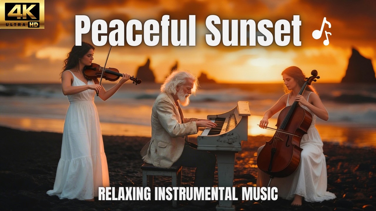 Peaceful Sunset Calm Piano Music 🌅 Relaxing Instrumental with Cello & Violin with amazing Views 4K