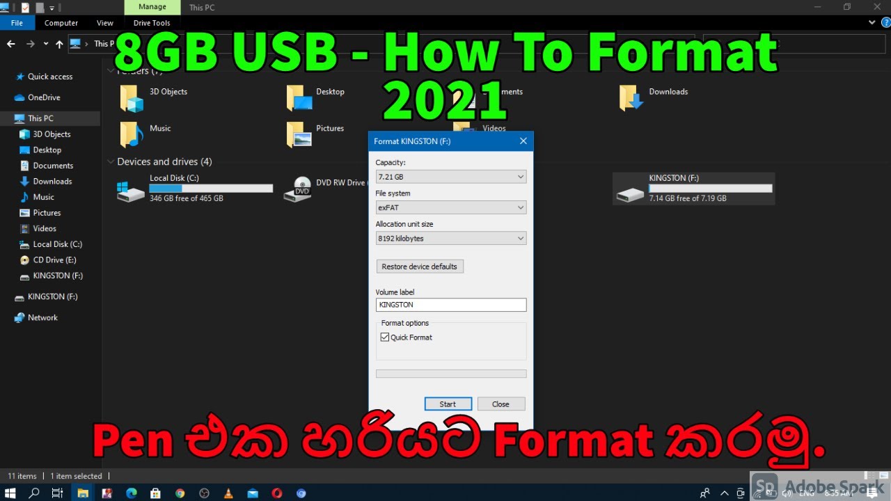 How To Format 8GB Kingston USB Drive|USB Format Correctly 2021|Easy Format USB CHANAKA SL