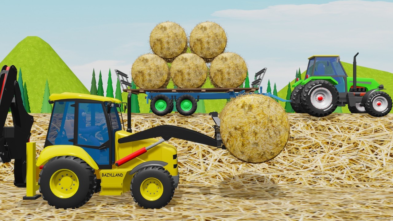 Picking Up Straw Bales from Field - Traktor Ursus i Zbieranie Bel Słomy z Pola - Bajki dla Dzieci