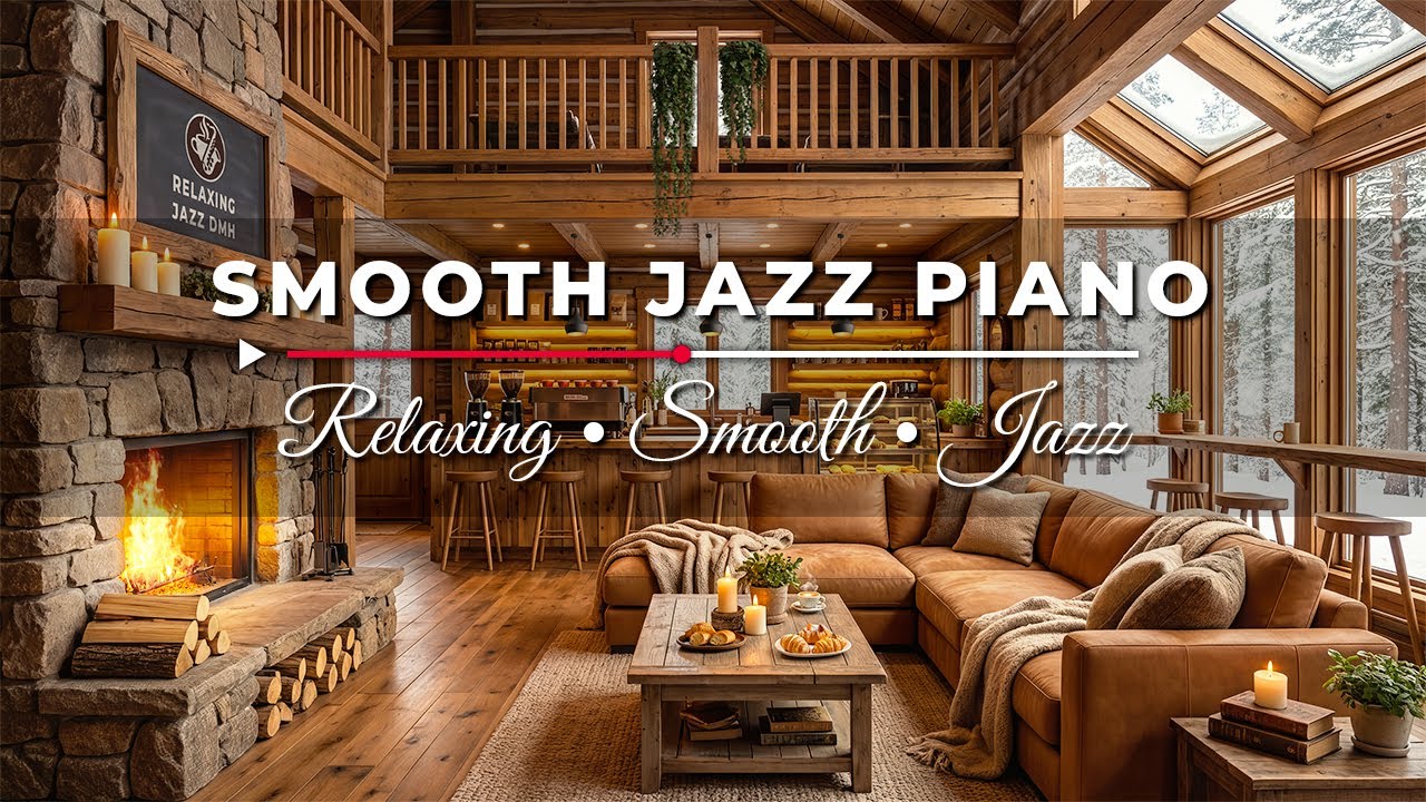 Winter Cafe Ambience ☕ Relaxing Jazz Piano | Cozy Crackling Fireplace & Snowfall for Study, Unwind