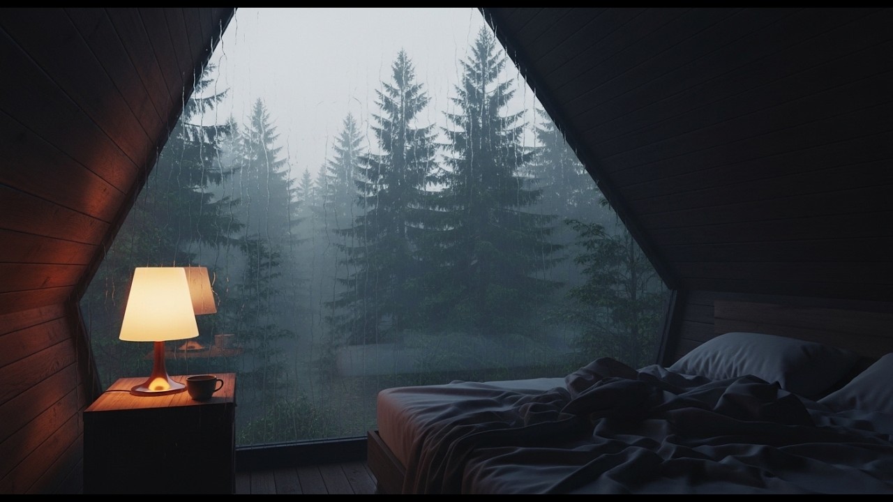 Deep Sleep Rain in a Dark Forest Cabin | Heavy Rain on Window (No Music, No Thunder)