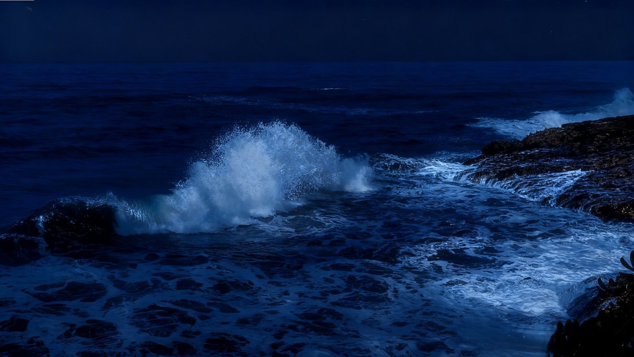 Dark Ocean Storm Waves at Night – Dramatic Coastal Scenery