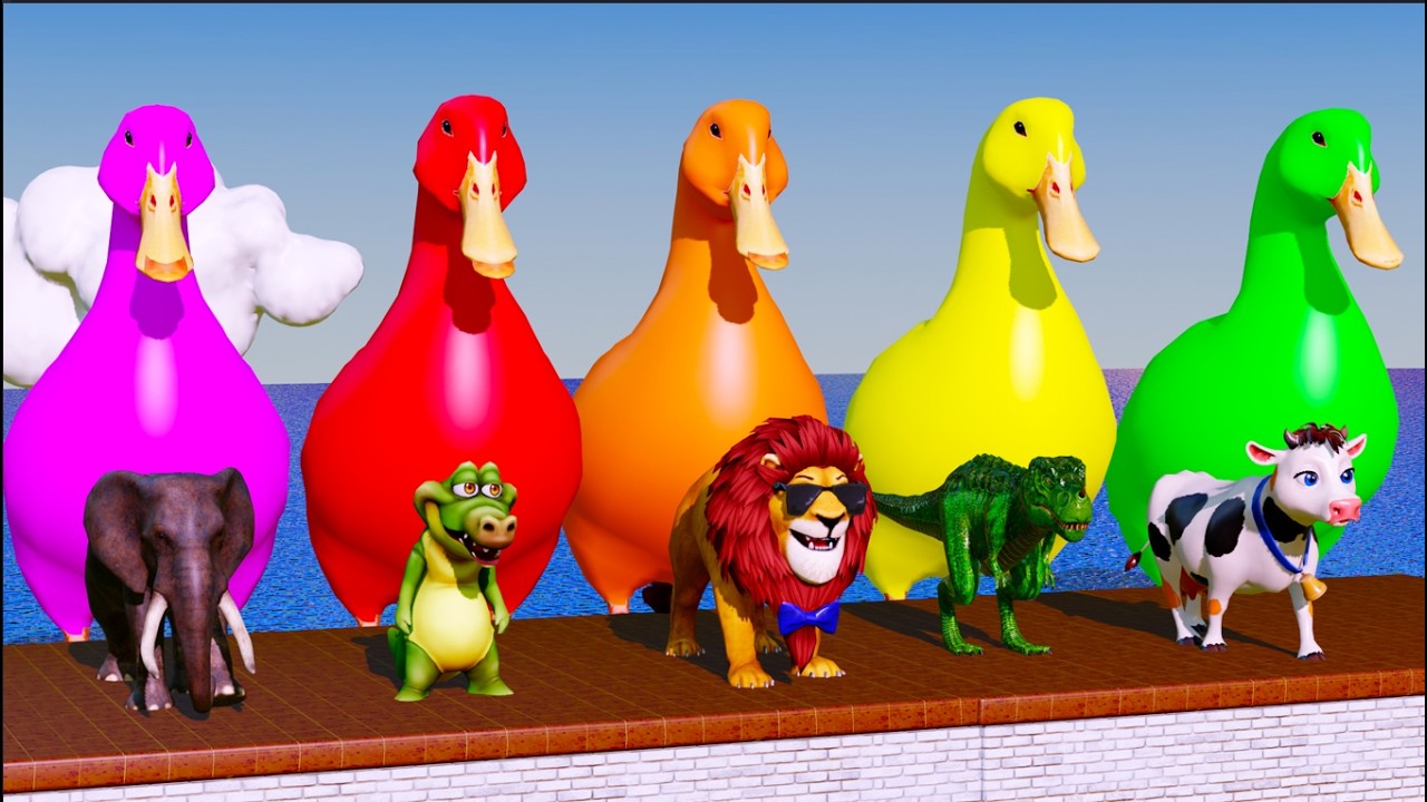 Long Slide Game With Cow Elephant Gorilla Hippopotamus Tiger - 3d Animal Game - Funny 3d Animals ,,